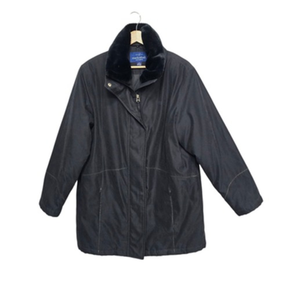 Mackintosh New England Jacket Womens Medium Black Faux Fur Collar Zip Parka